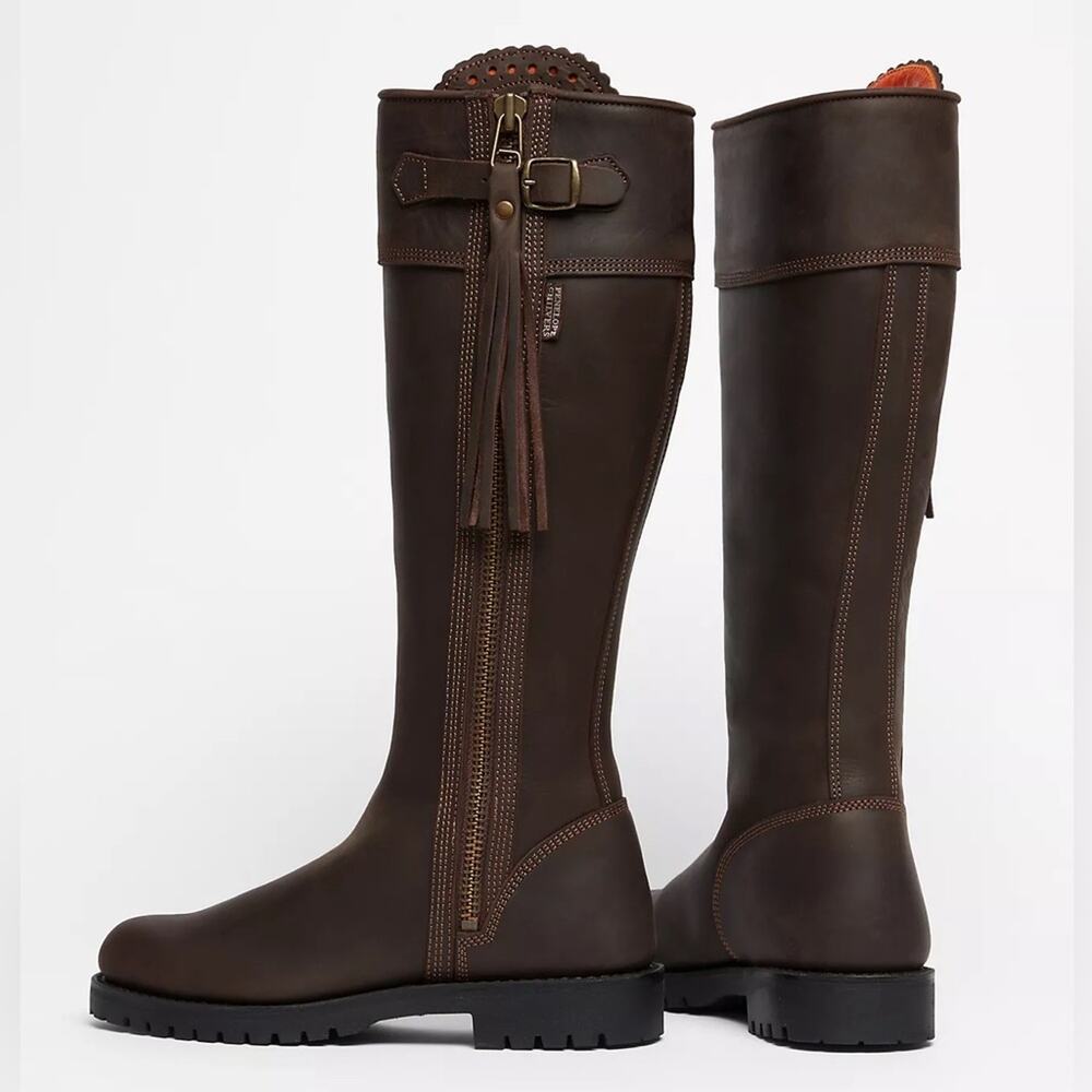Penelope Chilvers Long Tassel Leather Boots in Conker Brown